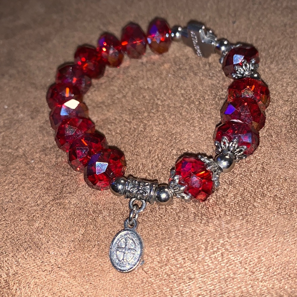 Beautiful Red Crystal Religious stretch Bracelet